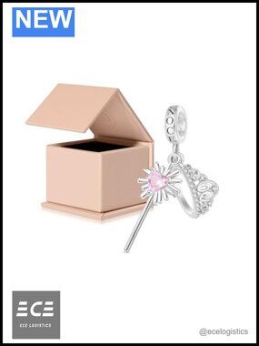Sterling Silver Wicked Glinda Crown Wand Dangle Charm for Bracelets